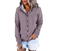 Generisch Sweat à capuche pour femme - Grande taille - Boutonnière - Sweat à capuche - Automne - Hiver - Pull à manches longues - Veste polaire unie - Veste de survêtement avec capuche, Light Ashy, XS