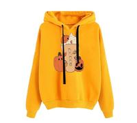 Generisch Sweat à capuche pour femme - Halloween - Avec cordon de serrage - Avec poche - Imprimé tête de mort - Mini robe avec capuche - Pull à manches longues, Sweat à capuche B2 jaune, XL