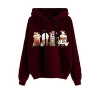Generisch Sweat à capuche pour femme - Halloween - Avec cordon de serrage - Avec poche - Imprimé tête de mort - Mini robe avec capuche - Pull à manches longues, Sweat à capuche B1 - Vin, L