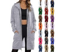 Generisch Sweat à capuche pour femme - Long - Avec capuche - Fermeture éclair - Automne - Hiver - Veste de transition - Fermeture éclair - Manteau surdimensionné - Couleur unie - Veste de sport, Blanc