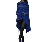 Generisch Sweat à capuche pour femme - Long - Couleur unie - Irrégulier - Sweat à capuche - Manches longues - Automne - Hiver - Avec poches et cordon de serrage - Pull - Chemisier, bleu, M