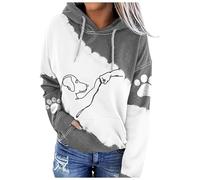 Generisch Sweat à capuche pour femme - Motif chien mignon - Motif de poing - Manches longues - Grande taille - Pull à capuche avec poches - Mini robe, gris, S