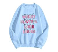 Generisch Sweat à capuche pour femme pour la Saint-Valentin, tendance, décontracté, imprimé, manches longues, col rond ample, pull à capuche pour deux, bleu clair, XXL