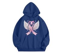 Generisch Sweat à capuche pour femme pour la sensibilisation au cancer du sein - Sweat à capuche surdimensionné avec ruban rose et ailes - T-shirt de déclaration inspirant comme signe de force, Style
