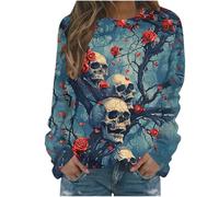 Generisch Sweat à capuche pour femme - Pull d'Halloween avec tête de mort - Vintage - Sorcières graphiques - Chemises en polaire - Pull d'Halloween - Sweat de couverture pour femme - Witch Musée