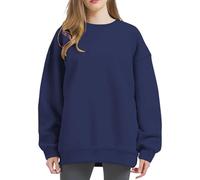Generisch Sweat à capuche pour femme sans capuche, sweat-shirt surdimensionné couleur unie pull grandes tailles sweatshirt col rond sweat-shirt décontracté pull confortable coupe droite, Marine, XXXL