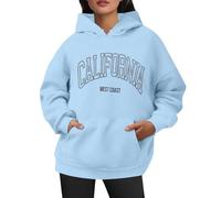 Generisch Sweat à capuche pour femme Sweat à capuche décontracté avec impression de ville américaine Coupe ample Sweatshirt adapté au quotidien avec poche à cordon de serrage, bleu ciel, XXL