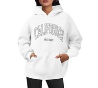 Generisch Sweat à capuche pour femme Sweat à capuche décontracté avec impression de ville américaine Coupe ample Sweatshirt adapté au quotidien avec poche à cordon de serrage, Blanc., XXL