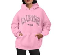 Generisch Sweat à capuche pour femme Sweat à capuche décontracté avec impression de ville américaine Coupe ample Sweatshirt adapté au quotidien avec poche à cordon de serrage, Rose, XL