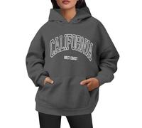 Generisch Sweat à capuche pour femme Sweat à capuche décontracté avec impression de ville américaine Coupe ample Sweatshirt adapté au quotidien avec poche à cordon de serrage, gris, L