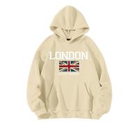 Generisch Sweat à capuche pour femme - Sweat à capuche surdimensionné - Avec imprimé des lettres United Londres - Automne - Hiver - Décontracté - Manches longues - Coton - Haut à capuche - Pull long