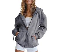 Generisch Sweat à capuche pour femme, sweat-shirt col rond, veste de sport surdimensionnée, veste de transition, veste de survêtement en coton, fermeture éclair avec capuche, pull à capuche, veste de