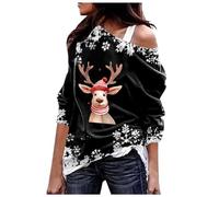 Generisch Sweat à capuche pour femme Sweat-shirt sans capuche décontracté mode hiver brillant tête de cerf imprimé design manches longues haut jogging pull à capuche, Noir , XXL