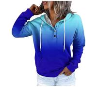 Generisch Sweat à capuche pour femmes et hiver Style urbain à la mode Changement progressif Col boutonné Poche Cordon de serrage Sweat à capuche de sport décontracté (1), bleu, L