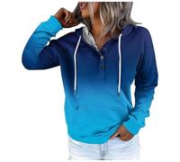 Generisch Sweat à capuche pour femmes et hiver Style urbain à la mode Changement progressif Col boutonné Poche Cordon de serrage Sweat à capuche de sport décontracté (1), bleu foncé, L