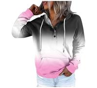 Generisch Sweat à capuche pour femmes et hiver Style urbain à la mode Changement progressif Col boutonné Poche Cordon de serrage Sweat à capuche de sport décontracté (1), Rose, L
