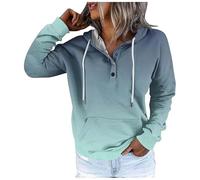 Generisch Sweat à capuche pour femmes et hiver Style urbain à la mode Changement progressif Col boutonné Poche Cordon de serrage Sweat à capuche de sport décontracté (1), bleu clair, L