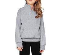 Generisch Sweat à capuche pour fille avec demi-fermeture éclair en polaire, pull avec fermeture éclair quart et poche, sweat à capuche, vêtements d'automne pour adolescentes, gris, 9-10 ans