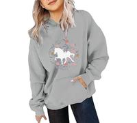 Generisch Sweat à capuche pour fille - Chevaux - Pull à manches longues - Décontracté - Avec poches - Vêtements pour enfants - Loisirs - T-shirt à manches longues pour 4-14 ans, Gris (05), 12-13 ans