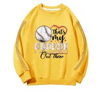 Generisch Sweat à capuche pour filles et pour le printemps, et impressions créatives de baseball 2D, col rond rétro personnalisé, ample et confortable sweat à capuche décontracté fille pull bio, jaune