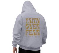 Generisch Sweat à capuche pour homme avec déclaration chrétienne - Sweat à capuche avec imprimé Faith Over Fear dans le dos - Sweatshirt religieux avec verset biblique Isaïe 41:10, Style_d05 Gris, L