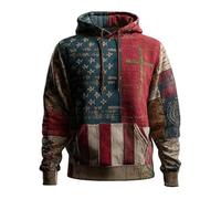 Generisch Sweat à capuche pour homme avec drapeau américain et croix - Sweat à capuche de style patchwork - Sweat-shirt patriotique et chrétien pour la foi et la maison, Style M02 rouge, S