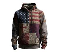 Generisch Sweat à capuche pour homme avec drapeau américain et croix - Sweat à capuche de style patchwork - Sweat-shirt patriotique et chrétien pour la foi et la maison, Style M05 Jaune, XL