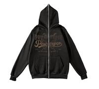 Generisch Sweat à capuche pour homme avec fermeture éclair et lettres imprimées style couple, sweat-shirt décontracté avec coupe ample pour un usage quotidien en plein air, Noir , XXL