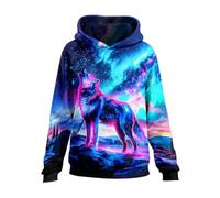 Generisch Sweat à capuche pour homme avec impression 3D galaxie loup - Sweat à capuche avec motif spatial lumineux - Sweat fantaisie coloré pour les loisirs, Style_d01 Bleu, L