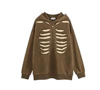 Generisch Sweat à capuche pour homme avec impression gothique streetwear, surdimensionné, style hip hop rétro, pour le confort hivernal, café, L