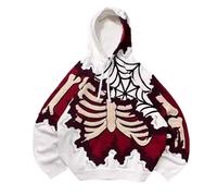 Generisch Sweat à capuche pour homme - Avec impression squelette - Veste à capuche - Fermeture éclair intégrale - T-shirt de loisirs - Costume d'Halloween - Confortable et polyvalent, Q orange, XXXL