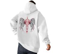 Generisch Sweat à capuche pour homme avec imprimé ailes d'ange vintage gothique Y2K Streetwear à manches longues en tricot Pull à capuche avec cordon de serrage Baggy Léger Haut d'hiver chaud, O blanc