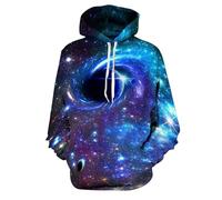 Generisch Sweat à capuche pour homme avec motif galaxie et trou noir - Sweat à capuche imprimé 3D avec imprimé espace - Sweat-shirt coloré pour les fans d'astronomie, Style_h01 Noir, L