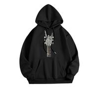 Generisch Sweat à capuche pour homme avec motif guitare - Sweat à capuche avec main squelette et geste musicien - Sweatshirt décontracté et cool pour les motards et les fans de métal, Style V01 Noir