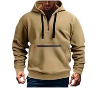 Generisch Sweat à capuche pour homme - Décontracté - Avec poche multifonction - Jogging - Confortable - Avec cordon de serrage et fermeture éclair 1/4, Kaki-c, XL