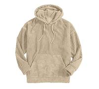 Generisch Sweat à capuche pour homme en velours côtelé avec poche de poitrine décontractée - Design patchwork - Chemisier à manches longues tendance, beige, L