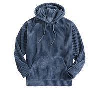 Generisch Sweat à capuche pour homme en velours côtelé avec poche de poitrine décontractée - Design patchwork - Chemisier à manches longues tendance, bleu, XXL