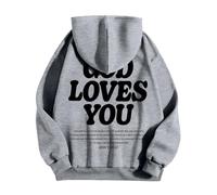 Generisch Sweat à capuche pour homme « God Loves You » avec verset biblique sur le dos - Sweat à capuche chrétien pour homme | Sweat-shirt comme expression de la foi, Style_f07 Gris, XXL