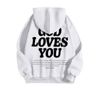 Generisch Sweat à capuche pour homme « God Loves You » avec verset biblique sur le dos - Sweat à capuche chrétien pour homme | Sweat-shirt comme expression de la foi, Style_f08 Blanc, XXL