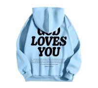 Generisch Sweat à capuche pour homme « God Loves You » avec verset biblique sur le dos - Sweat à capuche chrétien pour homme | Sweat-shirt comme expression de la foi, Style_f06 Bleu, 3XL