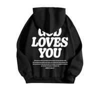 Generisch Sweat à capuche pour homme « God Loves You » avec verset biblique sur le dos - Sweat à capuche chrétien pour homme | Sweat-shirt comme expression de la foi, Stil_f02 Noir, XXL