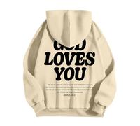 Generisch Sweat à capuche pour homme « God Loves You » avec verset biblique sur le dos - Sweat à capuche chrétien pour homme | Sweat-shirt comme expression de la foi, Style_f01 Beige, M