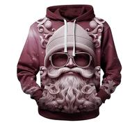 Generisch Sweat à capuche pour homme Père Noël imprimé 3D Sweat à capuche avec cordon de serrage Pull à capuche tendance décontracté Veste à capuche confortable Haut à capuche, rouge, XL