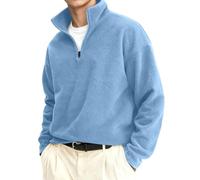 Generisch Sweat à capuche pour homme, sans capuchon, chaud, 1/4, fermeture éclair, manches longues, col montant, col tortue, coupe droite, pull en tricot, surdimensionné, léger, pour l'hiver, le