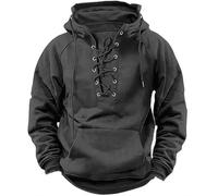Generisch Sweat à capuche pour homme - Sweat à capuche - Lacets - Cordon de serrage avec capuche - Style gothique - Manches longues - Vêtements viking - Pull vintage - Veste de survêtement pour homme