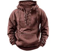 Generisch Sweat à capuche pour homme - Sweat à capuche - Lacets - Cordon de serrage avec capuche - Style gothique - Manches longues - Vêtements viking - Pull vintage - Veste de survêtement pour homme