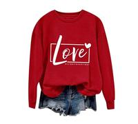 Generisch Sweat à capuche rond sans sweat à capuche pour femme avec lettres de l'alphabet pour la Saint-Valentin - Turquoise, rouge, XL