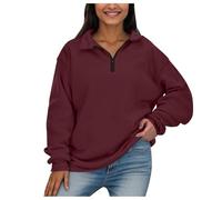 Generisch Sweat à capuche sportif à manches longues avec demi-fermeture éclair pour femme, élégant et confortable pour toute la journée, Bordeaux, XXL