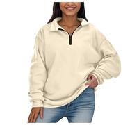 Generisch Sweat à capuche sportif à manches longues avec demi-fermeture éclair pour femme, élégant et confortable pour toute la journée, beige, S