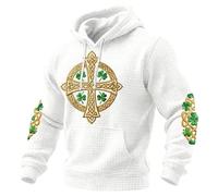 Generisch Sweat à capuche St Patrick pour homme - Gaufré - Trèfle à capuche - Style médiéval - Mythologie nordique - Doublé - Gothique - Vintage - Costume de pirate - Sweat à manches longues, Blanc